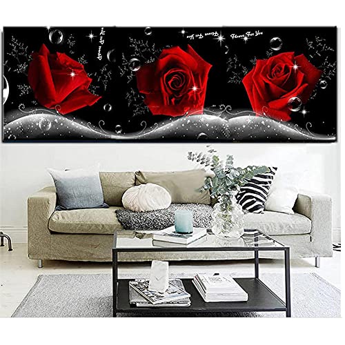 5D Diamant Painting Bilder Rote Rose,Diamond Painting Set für Kinder und Erwachsene Diamant Malerei groß Full Drill Kristall Strass Stickerei Kreuzstich Mosaik DIY Kunsthandwerk Geschenk 30x90cm von Yihoote