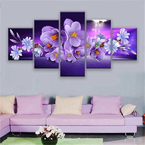 DIY 5D Diamond Painting,5-Teilig Kombination Diamant Malerei,Diamant Painting Kits für Erwachsene Kinder Full Drill Strass Stickerei Kreuzstich für Home Wall Décor (Lila Orchidee) von Yihoote