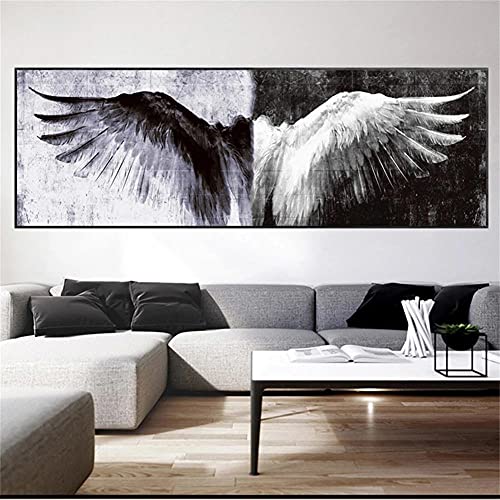 Diamond Painting Schwarz Weiß Flügel engelsflügel,Diamond Painting Erwachsene Groß 30x90cm 5D Diamant Painting Bilder DIY Runde Vollbohrer Mosaik Diamant Malerei für Wanddeko Wohnzimme Geschenk von Yihoote