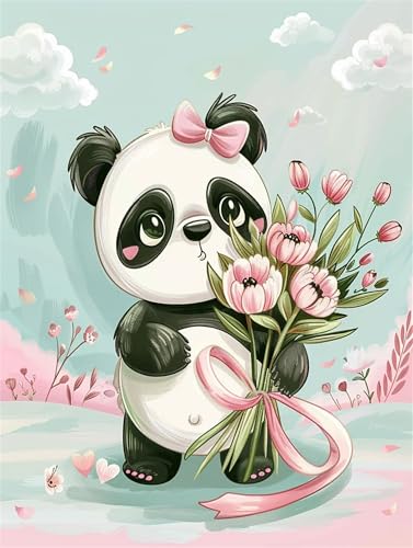 Malen Nach Zahlen Erwachsene Panda DIY Handgemalt Ölgemälde für Kinder und Anfänger Blume Malen Nach Zahlen leinwand Bastelset Mit 3-Pinseln und Acrylfarbe (Rahmenlos) Als Geschenk 45x60cm H-941 von Yihoote