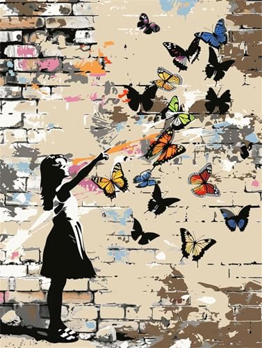 Malen Nach Zahlen Erwachsene Schmetterling DIY Handgemalt Ölgemälde für Kinder und Anfänger Mädchen Malen Nach Zahlen Bastelset Mit 3-Pinseln und Acrylfarbe (Rahmenlos) Als Geschenk 25x30cm H-317 von Yihoote