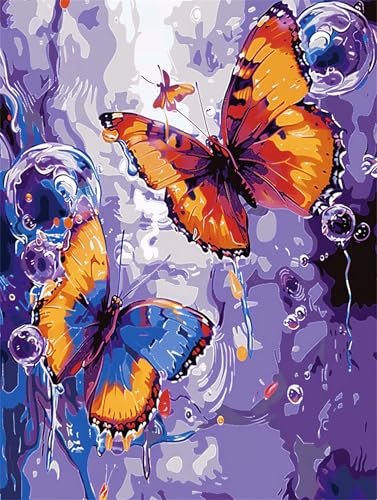 Malen Nach Zahlen Erwachsene Schmetterling DIY Handgemalt Ölgemälde leinwand Bastelset Blase Malen Nach Zahlen für Kinder und Anfänger Mit 3-Pinseln und Acrylfarbe Home Deko (Rahmenlos) 40x50cm H-322 von Yihoote