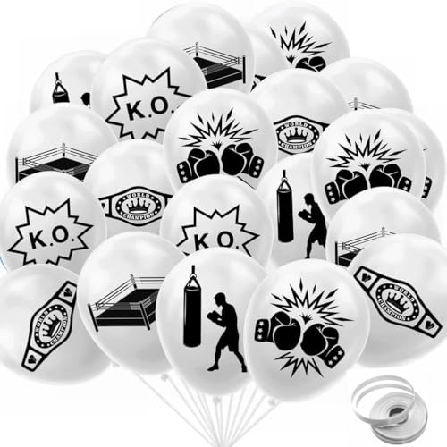 20 Stk. Boxing Luftballons Boxhandschuh Latex-Ballons Boxsport Thema Fitness Party Accessoires 12 Zoll Latexballons Geburtstag Deko für Männer Jungen in Weiß Schwarz von YiiiGoood