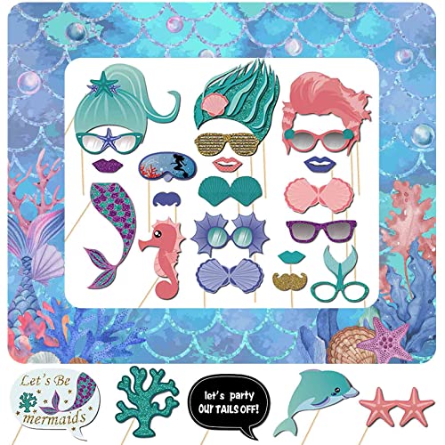 26er Set Meerjungfrau Fotobox Accessoires Meerjungfrau Geburtstag Deko Fotorequisite Meerjungfrau Party Foto Requisiten Kindergeburtstag Bilderrahmen Mermaid Photo Booth Unterwasserwelt Deko von YiiiGoood