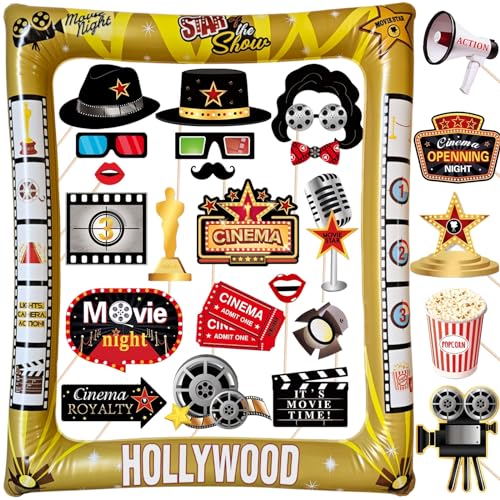 Filmabend Fotobox Accessoires Filmnacht Foto Requisiten Film Thema Aufblasbarer Foto Rahmen Kino Party Zubehör für Hollywood Filmstar Geburtstag Deko Filmen Dekoration von YiiiGoood