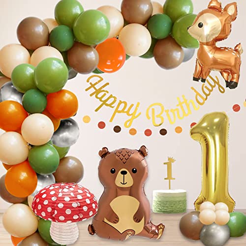 Geburtstagsdeko 1 Jahr Kindergeburtstag Deko HAPPY BIRTHDAY Girlande Luftballons Tortendeko 1. Geburtstag Waldtiere Bär Pilz Lampion Wild One Party Dekoration Folienballon 1 Geburtstag Junge Mädchen von YiiiGoood