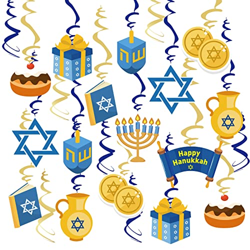 Hanukkah Deko 30 Stk. Deckenhänger Happy Chanukka Swirls Menora Luftschlangen Davidsstern hängende Dekoration von YiiiGoood