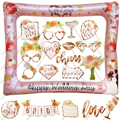 YiiiGoood Hochzeit Fotobox Accessoires Wedding Foto Requisiten Roségold Boho Hochzeit ausblasbarer Foto Rahmen JGA Partyzubehör Deko Rose gold von YiiiGoood