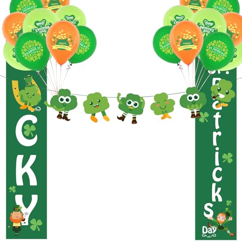 YiiiGoood St. Patricks Day Deko Türbanner Kleeblatt Girlande Irische Luftballons Karneval Tür Hängen Banner St. Patrick Dekoration Party Accessoires von YiiiGoood