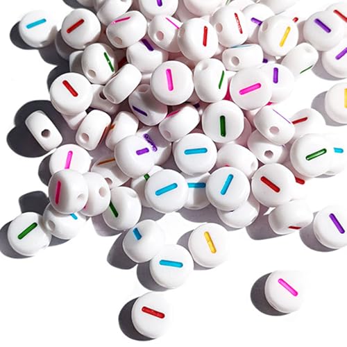 Yiizzxin Bunte Acrylperlen mit Buchstaben I, 4 x 7 mm, rund, flach, mehrfarbig, Buchstabe I, weißer Hintergrund, gemischte Farben, Alphabet-Perlen I für Armbänder, 200 Stück von Yiizzxin