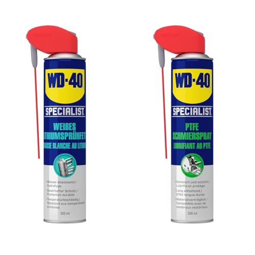 WD-40 Specialist Weißes Lithiumsprühfett Smart Straw 300ml & WD-40 Specialist PTFE Schmierspray Smart Aluminium Straw 300ml, Dose von Yikki