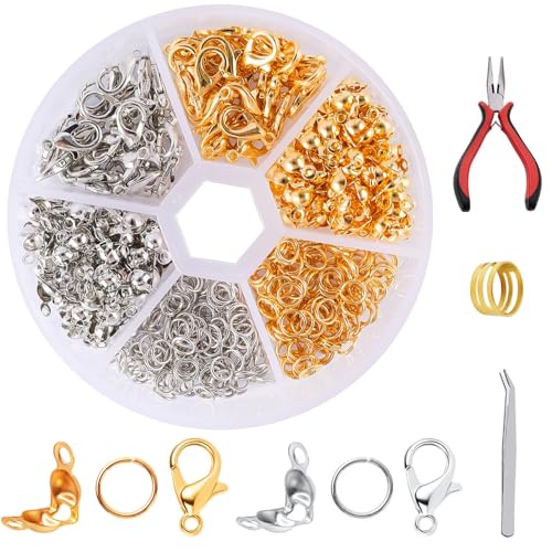 463 Stück Kettenverschluss, Verschlüsse für Armbänder, Schmuckherstellung Zubehör, Ketten Verschlüsse Armband Verschluss Diy Set mit Zange Pinzette, Jewelry Bracelet Making Kit, Gold & Silber von Yikki