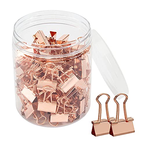 100 Stück Foldback Klammern,19mm Büroklammern,rotgoldene Binder-Clips,Mini Bunte Metall Binder Clips,Boxed Foldback Vielzweckklammern für Schule Büro und Zuhause von YiliYa