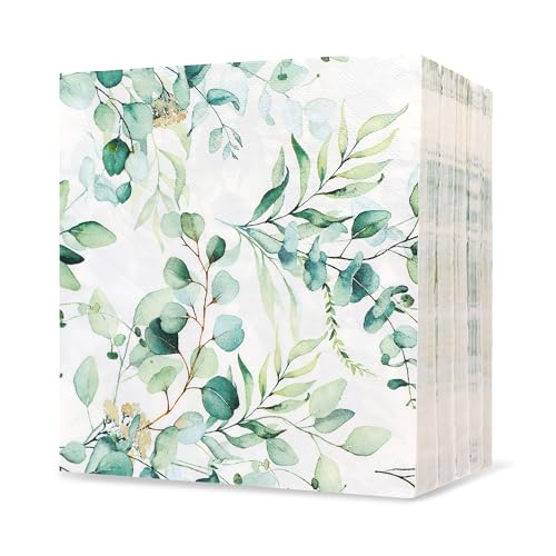 100 Stück Servietten Eukalyptus,33 x 33 cm Eukalyptus Papierserviette Servietten Grün Tisch Dekorationen Grün Vintage Napkins für Garten Party Hochzeit Taufe Kommunion Geburtstag von YiliYa