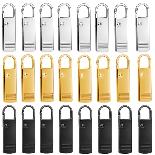 24 Stück Reißverschluss zipper,Reißverschluss zipper ersatz,Reisverschlussreparaturset zipper, für Zipper Koffer Stiefel Jackenrucksäcke（Gold/Silber/Schwarz） von YiliYa