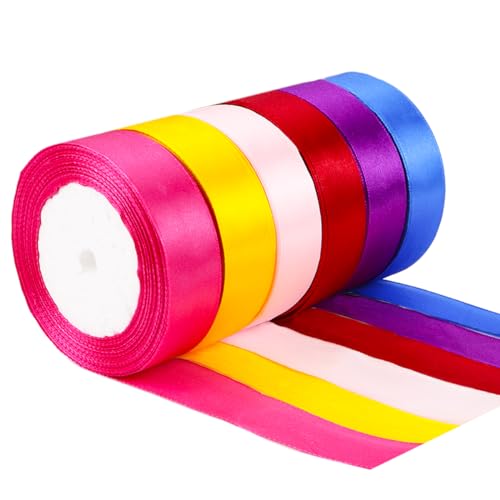 6 Farben 132M x 25mm Satinband Geschenkband Schleifenband Stoffband Dekoband Stoff Bänder zum Basteln und Geschenk Verpacken, Blumen, Kunsthandwerk und Festlichen Dekorationen（22M/pro Volumen） von YiliYa