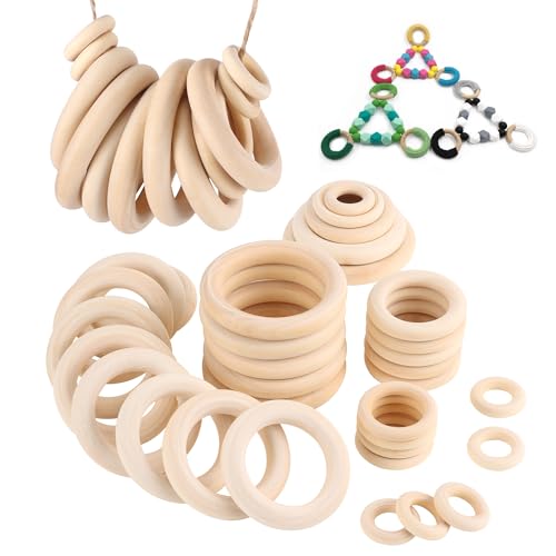 94 Stück Holzringe zum Basteln,Natürliche Holz Ringe Unbehandelter Holz Makramee Ringe für DIY Schmuck Makramee Armband Anhänger Dekoration Ringe 65 mm/55 mm/45 mm/35 mm/25 mm von YiliYa