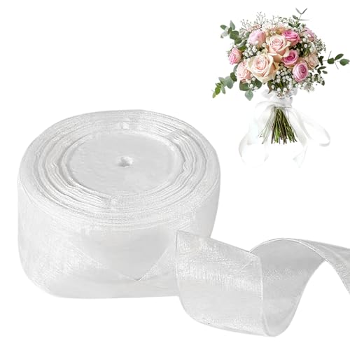 Organzaband Weiss, 45m x 4cm Schleifenband Hochzeit, Organza Bänder, Schimmernd Schleifenband Breit, Transparent Geschenkband für Hochzeiten, Weihnachten, Thanksgiving, Geschenkverpackungen（Weiß ） von YiliYa