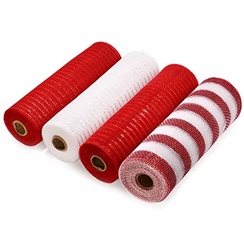 4 Rolls Weihnachtsbänder Dekoration Bänder Dekoration, 10 Zoll 30 Fuß Urlaubsnetzbänder, 4-Farben-Poly-Sackleinen-Netz, DIY-Kranzzubehör, Mesh Vorräte von Yililay