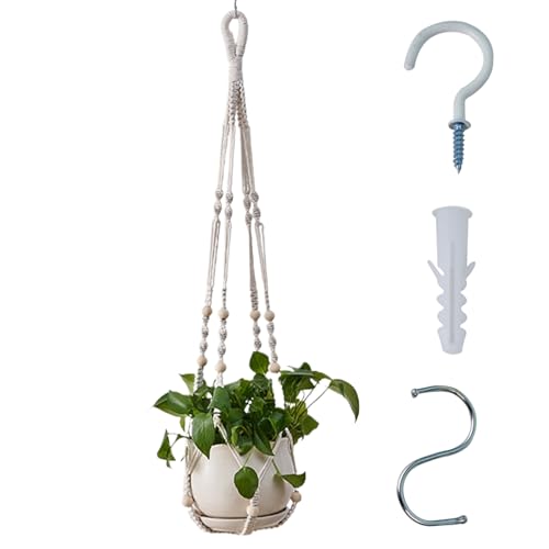 Yililay Pflanzenhalter, Macrame Pflanzenbügel 35in belüftet gewebter dekorativer hängender Pflanzenhalter mit Holzperlen DIY Pflanzenhalter für Hausbalkon Gartenzubehör, kein Pflanzer ohne Pflanze von Yililay