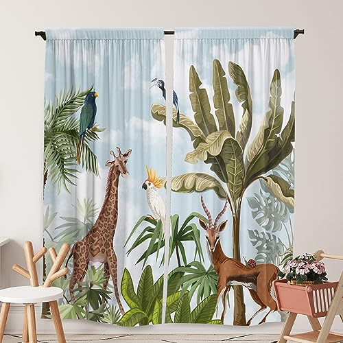 Yilinata Dschungel Safari Wald Vorhänge für Kinder Jungen Mädchen afrikanische Tiere Kleinkind Kinderzimmer Stangentasche Vorhänge Home Baby Wohnzimmer Schlafzimmer Dekor 213,4 x 213,4 cm von Yilinata