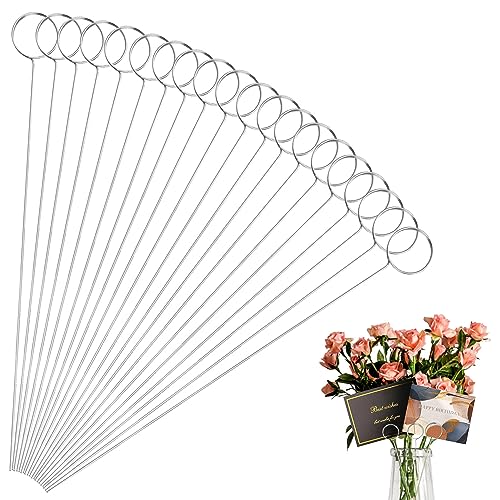 30 Stück Metalldraht Floral Picks 33 cm Draht Tischkartenhalter Metall Tisch Name Nummer Clips Bilderständer Runde Foto Memo Blume Kartenhalter für Hochzeit Party Geburtstag Kuchen (Silber Rund) ​ von Yimerlen