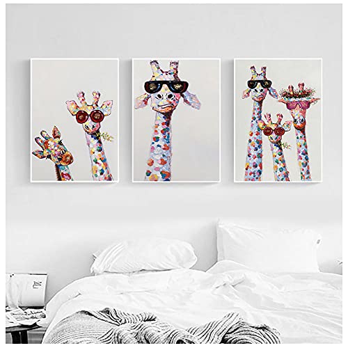 Bunte Giraffe Tierfamilie Poster Druckt Malerei Auf Leinwand Wandkunst Bild Für Kinderzimmer Wohnzimmer Wohnkultur 24"X32"X3Panels von Yimesoy