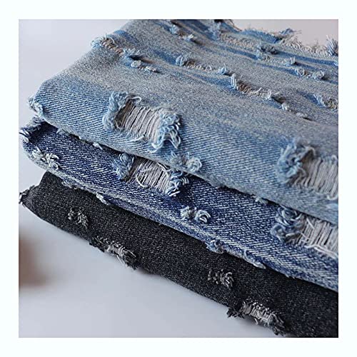 Yimihua Jeansstoff Baumwoll-Denim-Stoff Heimtextilien Blue Jeans Stoff Mit Gebrochenen Löchern Kleidungsmaterialien zum Nähen Von Hosen Jacken Mode Denim DIY Handwerk(Color:Dunkelblau) von Yimihua