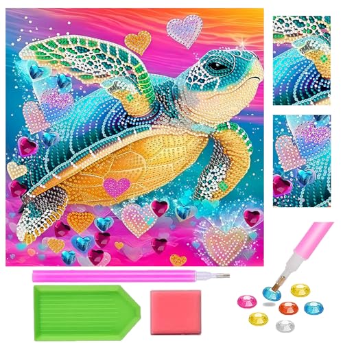 Yiminu.DS 30X30cm Diamant Painting Bilder Kinder Klein Ab 10 9 8 7 6 Jahre, Diy Basteln Mädchen 6-10 Mädchen, Geschenk Mädchen Ab 6-12 Jahre, Schildkröte von Yiminu.DS