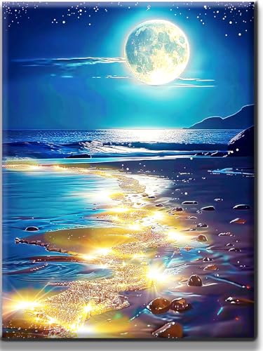 Yiminu.DS Diamond Painting Erwachsene, Diamant Painting Bilder 30x40cm 5D Diamond-Painting Diamant Painting Bastelset BastelnWanddeko, Blauer Mond Meer von Yiminu.DS