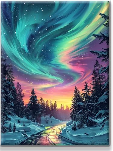 Yiminu.DS Diamond Painting Erwachsene, Diamant Painting Bilder 30x40cm 5D Diamond-Painting Diamant Painting Bastelset BastelnWanddeko, Landschaft Aurora Baum von Yiminu.DS