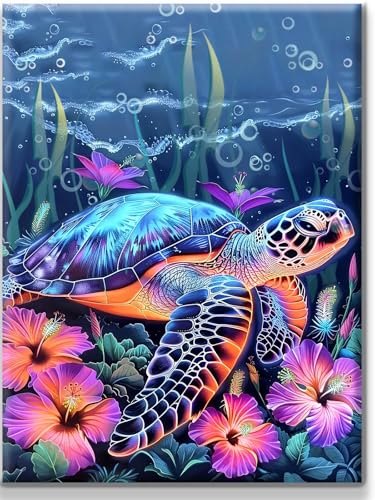 Yiminu.DS Diamond Painting Erwachsene, Diamant Painting Bilder 30x40cm 5D Diamond-Painting Diamant Painting Bastelset BastelnWanddeko, Schildkröte Blume Meer von Yiminu.DS