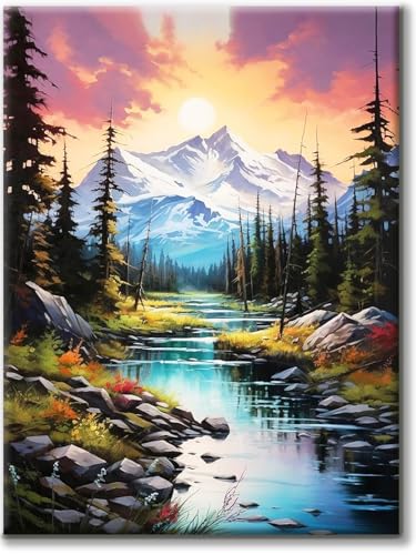 Yiminu.DS Diamond Painting Erwachsene, Diamant Painting Bilder Blumen 30x40cm 5D Diamond-Painting Diamant Painting Bastelset BastelnWanddeko, Landschaft Gebirgsfluss von Yiminu.DS