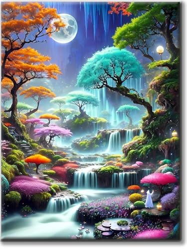 Yiminu.DS Diamond Painting Erwachsene, Diamant Painting Bilder Blumen 30x40cm 5D Diamond-Painting Diamant Painting Bastelset BastelnWanddeko, Landschaft Wasserfall Baum Mond von Yiminu.DS