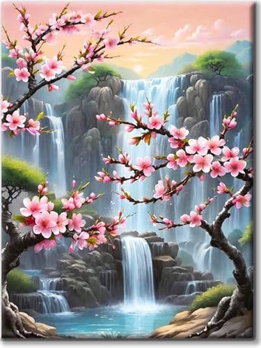 Yiminu.DS Diamond Painting Erwachsene, Diamant Painting Bilder Blumen 30x40cm 5D Diamond-Painting Diamant Painting Bastelset BastelnWanddeko, Landschaft Wasserfall Blume von Yiminu.DS