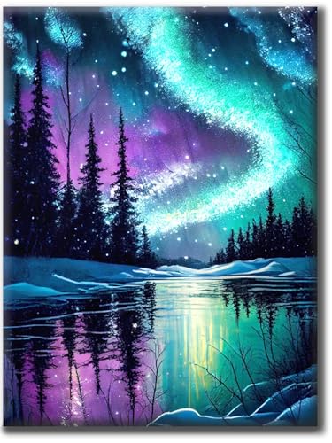 Yiminu.DS Diamond Painting Erwachsene, Diamant Painting Bilder Blumen 30x40cm 5D Diamond-Painting Diamant Painting Bastelset BastelnWanddeko, Landschafts-Aurora von Yiminu.DS