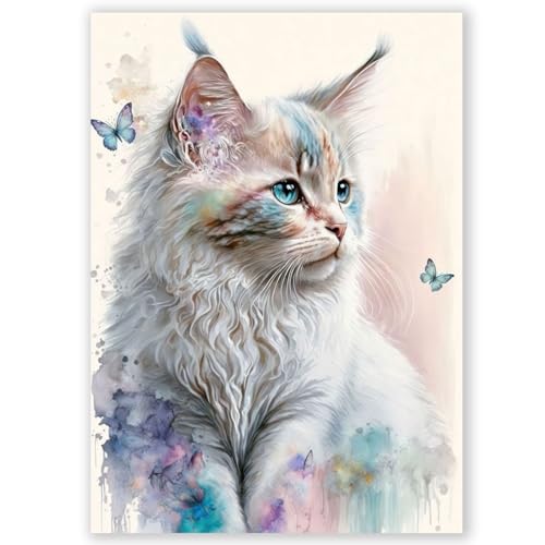 Yiminu.DS Diamond Painting Kinder Katze Tiere 5D Diamond Painting Erwachsene, Diamant Painting Bilder Set mit Runden Vollbohrer Diamant für Home Wanddekoration, 30CM X 40CM von Yiminu.DS