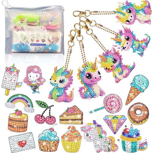 Yiminu.DS Diamond Painting Kinder Pferde Mädchen Geschenk 4 5 6 7 8 9 10 Jahre Einhorn Bastelset Kinder Basteln Set Sticker Schlüsselanhänger Spielzeug von Yiminu.DS