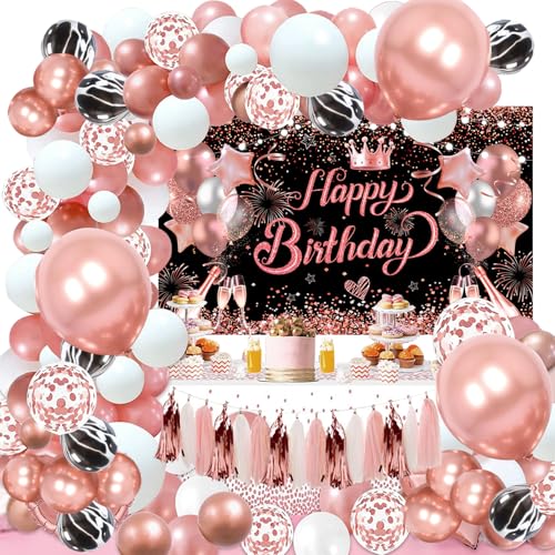 YinQin Roségold Geburtstagsparty Ballons Dekoration mit Fotografie Hintergrund Rosé Gold Geburtstagsparty Luftballons Dekorationen Roségold Happy Birthday Party Luftballons Deko von YinQin