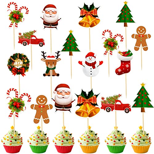 100 Stück Weihnachten Cupcake Toppers Weihnachten Kuchen Dekorationen Cupcake Sticks für Toppers Schneemann Weihnachtsmann Baum Rentier Socken Party Kuchen Topper Pick für Weihnachten Party Supplies Dessert Backen Dekor von Yinder