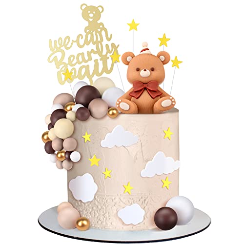 54 Stück braune Bären-Kuchendekorationen mit Aufschrift "We Can Bearly Wait" für Geburtstag, Babyparty, Partyzubehör, Dekorationen von Yinder