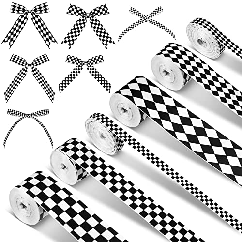 6 Rollen schwarz und weiß karierte Bänder Buffalo Plaid Edge Band Diamant Karo Gingham Wickelband oder DIY Handwerk Kranz Party Dekorationen, 1,2 cm 2,2 cm breit, 27,7 m von Yinder