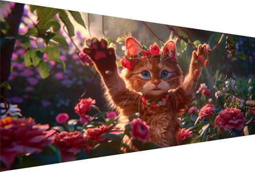 Diamond Painting Blumen Diamond Painting Erwachsene Katze Bastelset Kinder ab 6 Jahre Mosaikherstellung Kreatives Geschenke für Mädchen Anfänger, Diamant Kreuzstich Arts Zimmer Deko 70x140cm Y5-750 von Yingeen