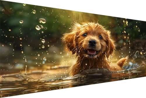 Diamond Painting Fluss Diamond Painting Erwachsene Hund Bastelset Kinder ab 6 Jahre Mosaikherstellung Kreatives Geschenke für Mädchen Anfänger, Diamant Strass Kreuzstich Zimmer Deko 60x120cm Y5-522 von Yingeen