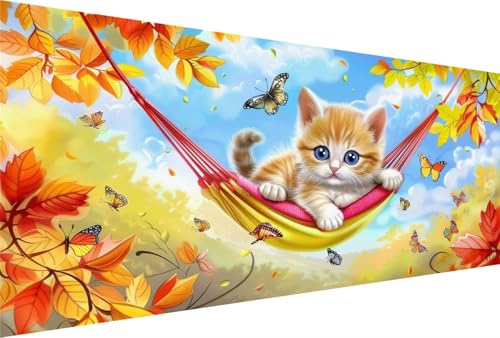 Diamond Painting Herbst Diamond Painting Erwachsene Katze Bastelset Kinder ab 6 Jahre Mosaikherstellung Kreatives Geschenke für Mädchen Anfänger, Diamant Kreuzstich Arts Zimmer Deko 70x140cm Y5-749 von Yingeen