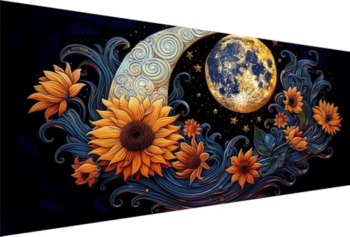 Diamond Painting Mond Diamond Painting Erwachsene Sonnenblume Bastelset Kinder ab 6 Jahre Mosaikherstellung Kreatives Geschenke für Mädchen Anfänger, Kreuzstich Arts Craft Zimmer Deko 90x180cm Y5-485 von Yingeen