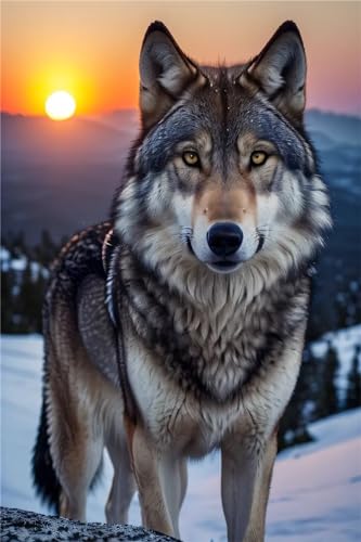 Diamond Painting Set, Sonnenuntergang Wolf Diamond Painting Enwachsene mit Zubehör, DIY 5D Diamant Painting Bilder Crystal Art Kreuzstich Stickerei Malerei, Deko Wohnzimmer, Geschenke 40x60cm YG-3896 von Yingeen