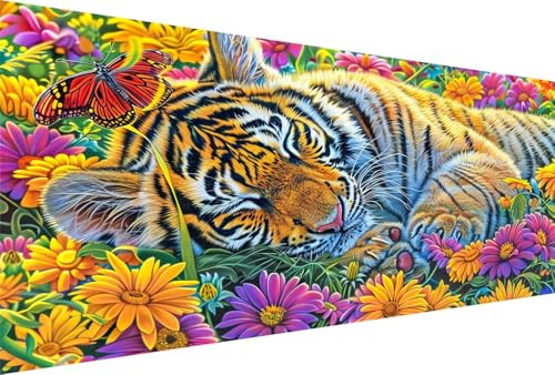 Diamond Painting Tiger Diamond Painting Erwachsene Sonnenblume Bastelset Kinder ab 6 Jahre Mosaikherstellung Kreatives Geschenke für Mädchen Anfänger, Kreuzstich Arts Craft Zimmer Deko 70x140cm Y5-737 von Yingeen