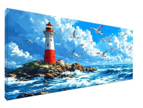 Leuchtturm Malen Nach Zahlen Groß 50x100cm Malen Nach Zahlen Erwachsene Wellen, Paint by Numbers DIY Kreativ Set auf Leinwand für Anfänger, Decor, Weihnachten Freund Personalisierte Geschenke Y2-57 von Yingeen