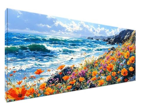 Malen Nach Zahlen Blume Malen Nach Zahlen Erwachsene Wellen DIY Handgemalt Ölgemälde Leinwand Kit für Anfänger Ohne Rahmen 100x200cm Mit 3-Pinseln und Acrylfarbe für Deko Wohnzimmer, Geschenke Y2-670 von Yingeen